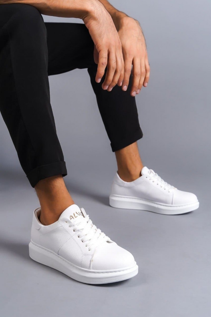 SLW151 Boost Bağcıklı Cilt Erkek Günlük Sneaker Ayakkabı CBT - Beyaz