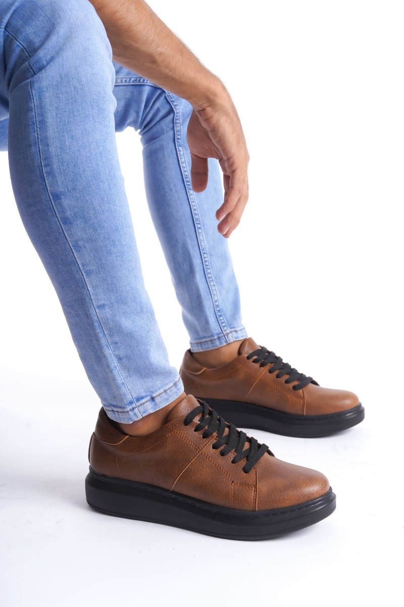 SLW151 Boost Bağcıklı Cilt Erkek Günlük Sneaker Ayakkabı CST - Taba