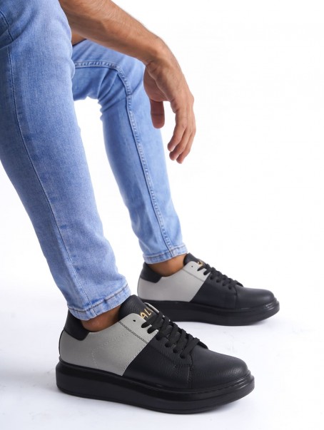 SLW151 Boost Bağcıklı Cilt Süet Erkek Günlük Sneaker Ayakkabı CSST - Siyah/Gri