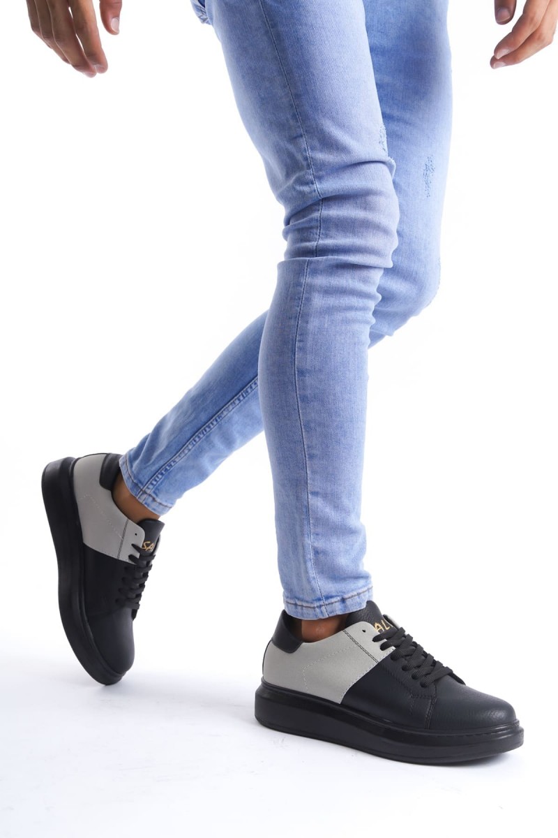 SLW151 Boost Bağcıklı Cilt Süet Erkek Günlük Sneaker Ayakkabı CSST - Siyah/Gri