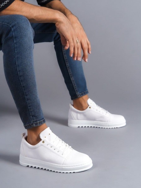 SLW152 Cool Bağcıklı Cilt Erkek Günlük Spor Klasik Ayakkabı CBT - Beyaz