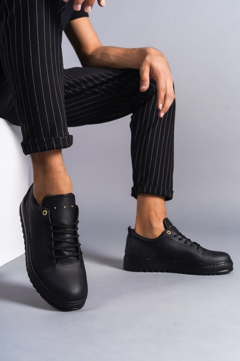 SLW152 Cool Bağcıklı Cilt Erkek Günlük Spor Klasik Ayakkabı CST - Siyah