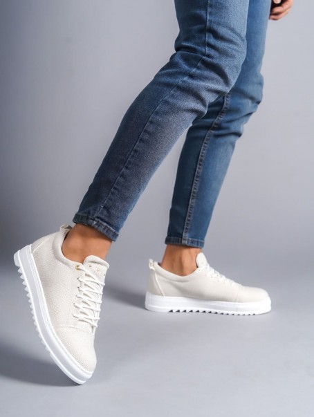 SLW152 Cool Bağcıklı Keten Erkek Günlük Spor Klasik Ayakkabı KBT - Beyaz