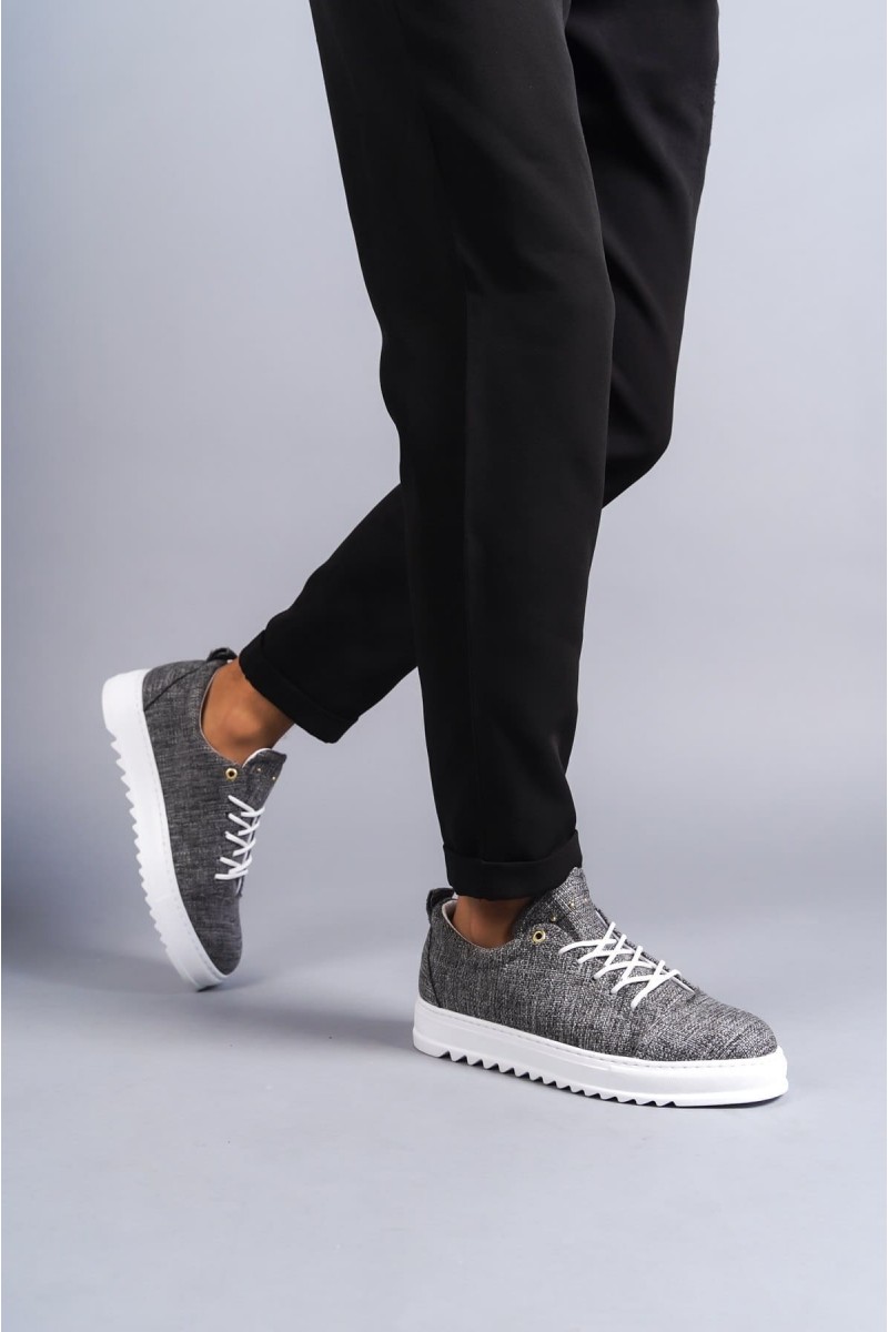 SLW152 Cool Bağcıklı Keten Erkek Günlük Spor Klasik Ayakkabı KBT - Gri