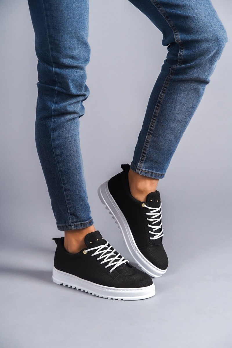 SLW152 Cool Bağcıklı Keten Erkek Günlük Spor Klasik Ayakkabı KBT - Siyah