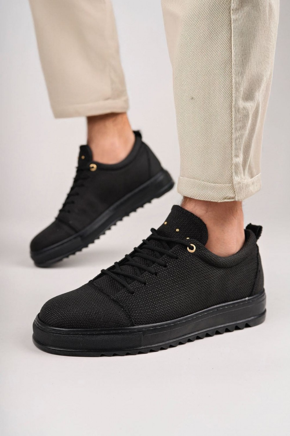 SLW152 Cool Bağcıklı Keten Erkek Günlük Spor Klasik Ayakkabı KST - Siyah
