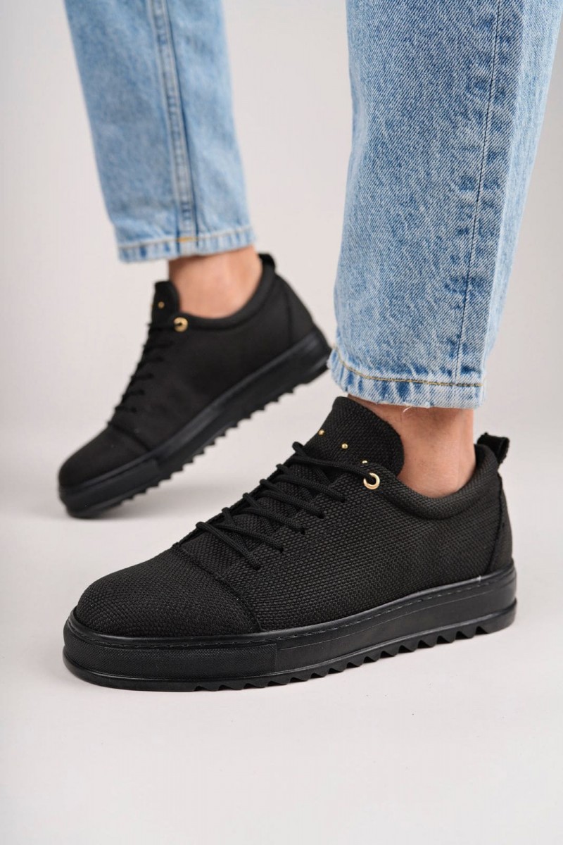 SLW152 Cool Bağcıklı Keten Erkek Günlük Spor Klasik Ayakkabı KST - Siyah