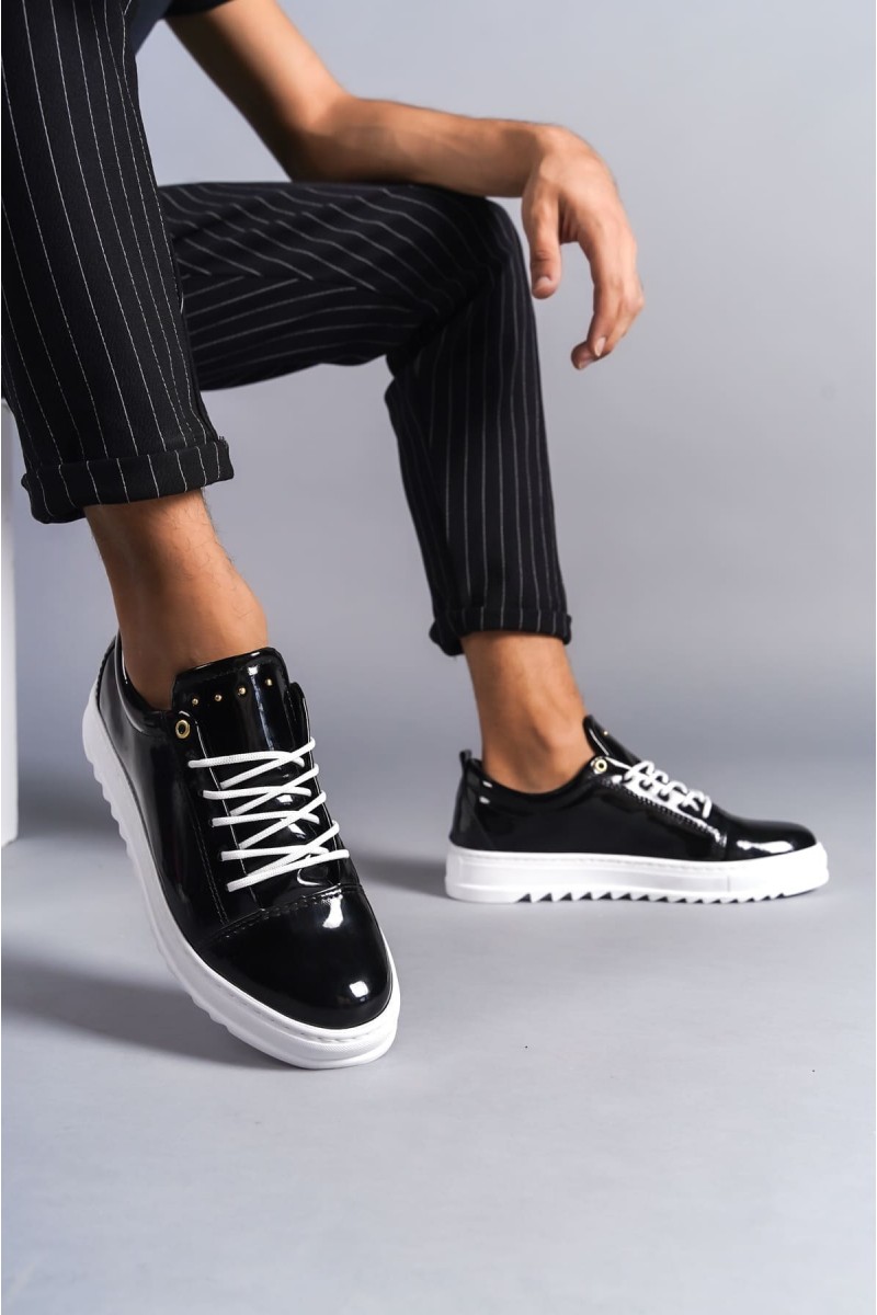 SLW152 Cool Bağcıklı Rugan Erkek Günlük Spor Klasik Ayakkabı RBT - Siyah