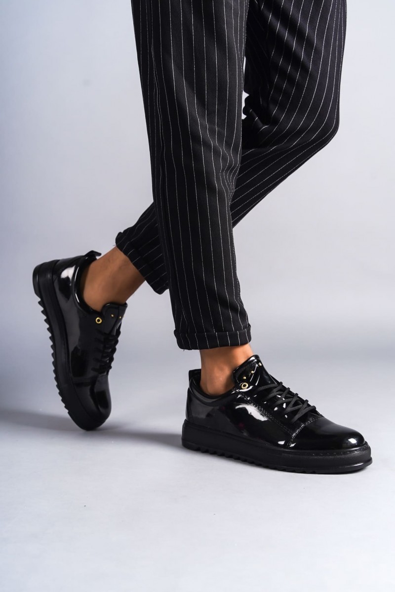 SLW152 Cool Bağcıklı Rugan Erkek Günlük Spor Klasik Ayakkabı RST - Siyah