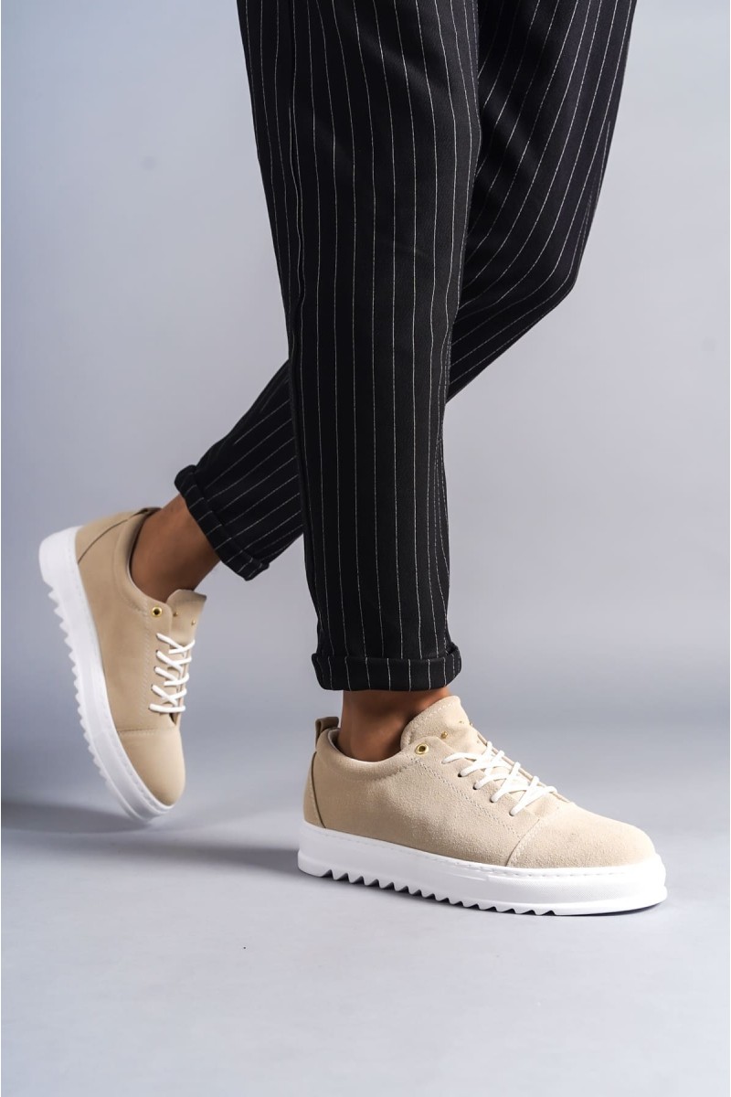 SLW152 Cool Bağcıklı Süet Erkek Günlük Spor Klasik Ayakkabı SBT - Krem