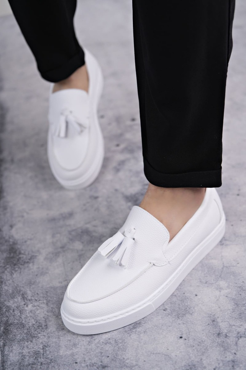 SLW153 Bloom Bağcıksız Püsküllü Cilt Erkek Günlük Spor Klasik Ayakkabı CBT - Beyaz