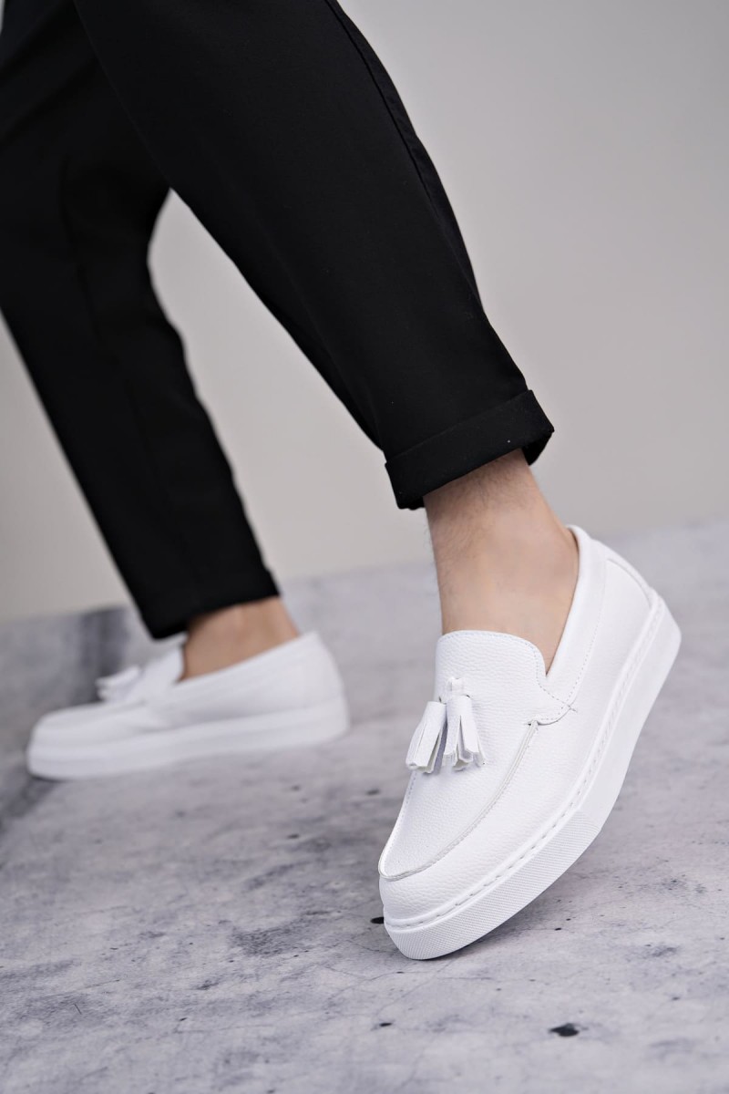 SLW153 Bloom Bağcıksız Püsküllü Cilt Erkek Günlük Spor Klasik Ayakkabı CBT - Beyaz