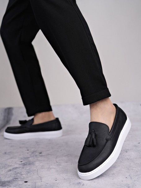 SLW153 Bloom Bağcıksız Püsküllü Cilt Erkek Günlük Spor Klasik Ayakkabı CBT - Siyah