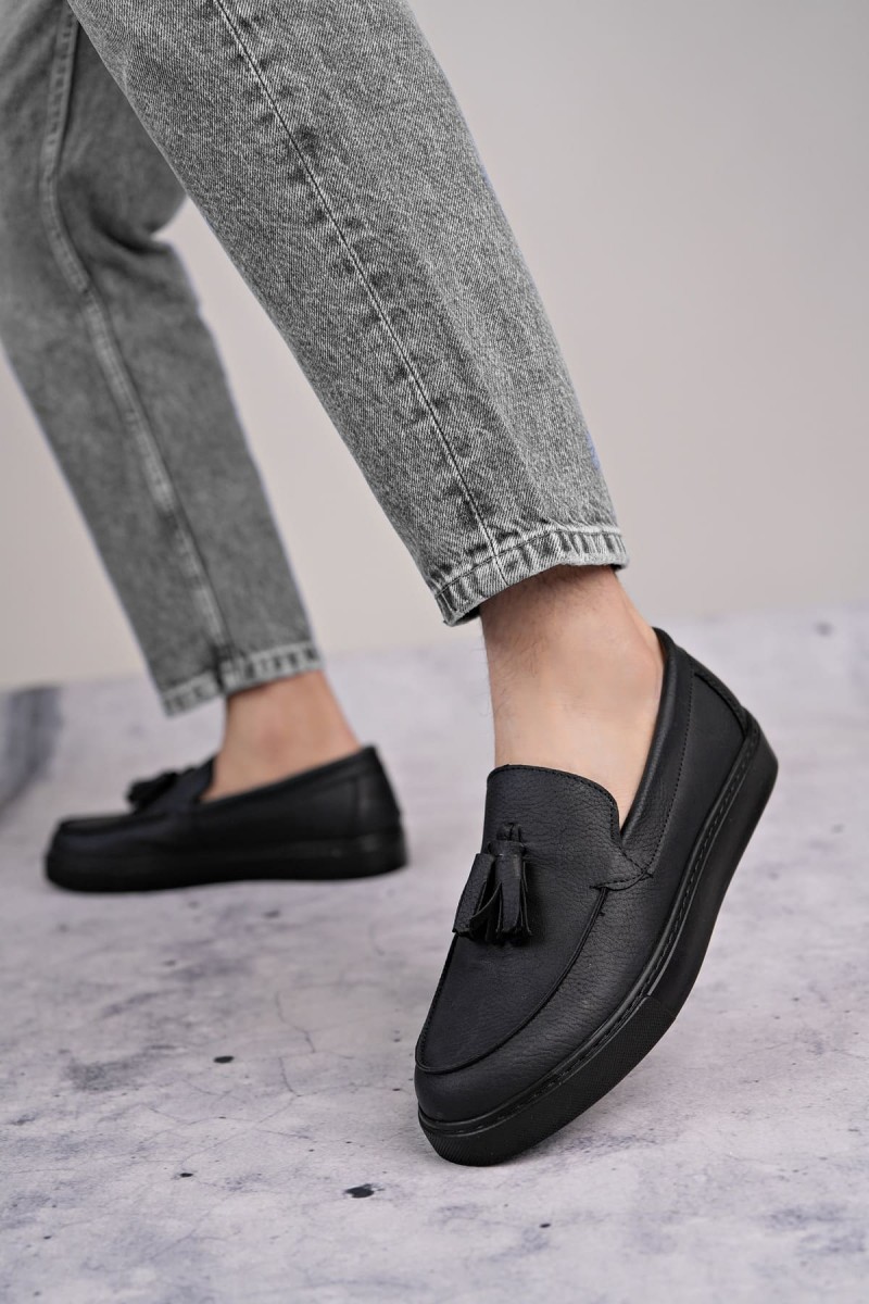 SLW153 Bloom Bağcıksız Püsküllü Cilt Erkek Günlük Spor Klasik Ayakkabı CST - Siyah