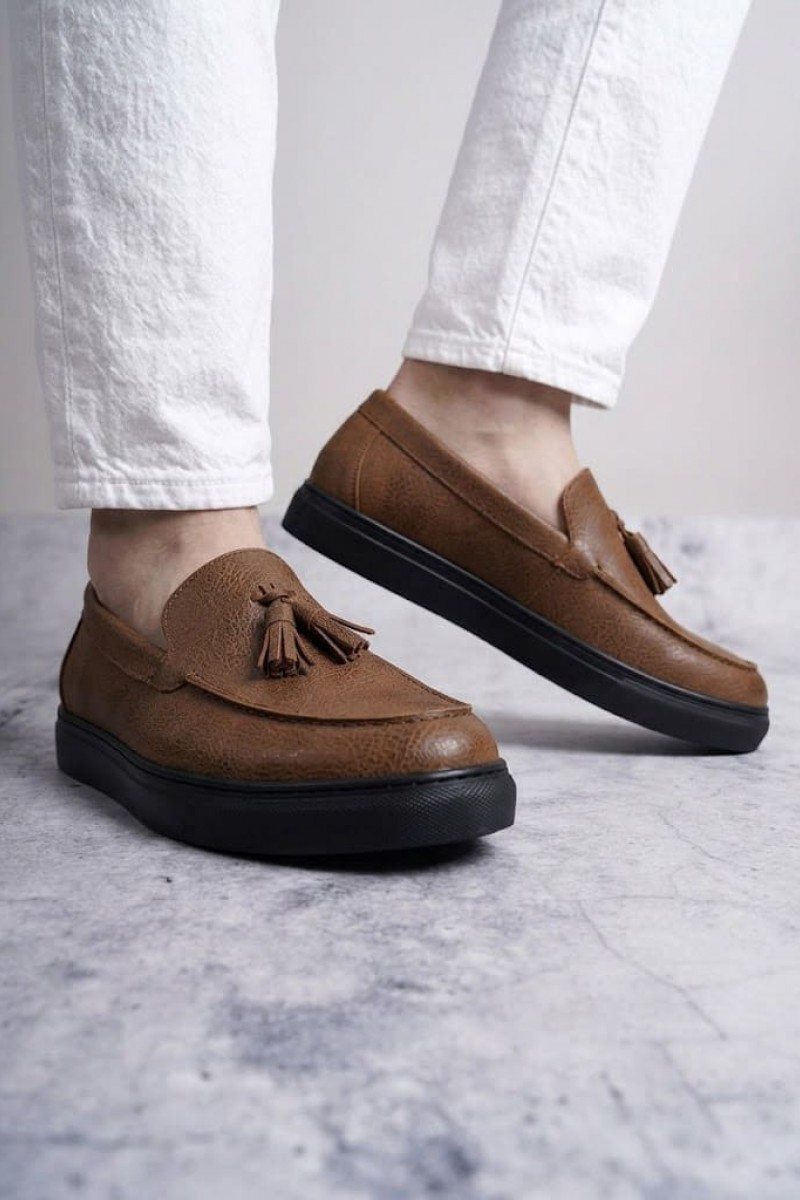 SLW153 Bloom Bağcıksız Püsküllü Cilt Erkek Günlük Spor Klasik Ayakkabı CST - Taba