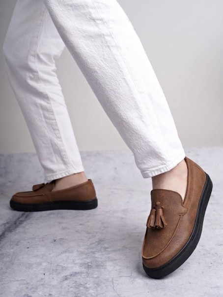 SLW153 Bloom Bağcıksız Püsküllü Cilt Erkek Günlük Spor Klasik Ayakkabı CST - Taba