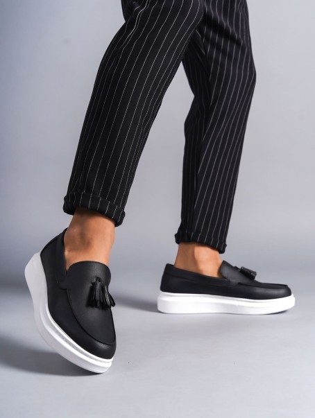 SLW154 Blaze Bağcıksız Püsküllü Cilt Erkek Günlük Spor Klasik Ayakkabı CBT - Siyah