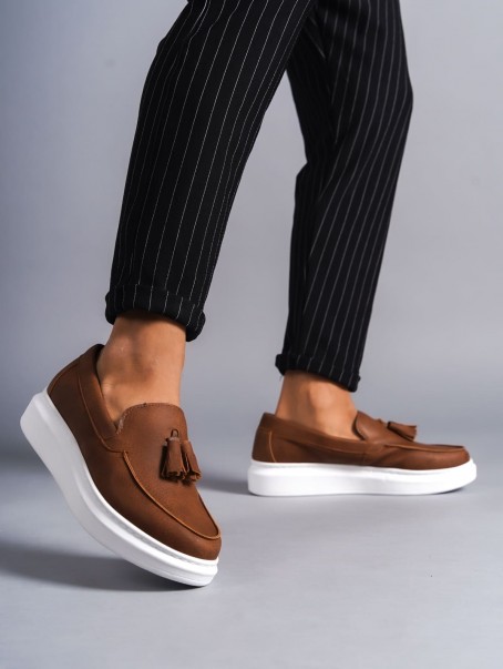 SLW154 Blaze Bağcıksız Püsküllü Cilt Erkek Günlük Spor Klasik Ayakkabı CBT - Taba