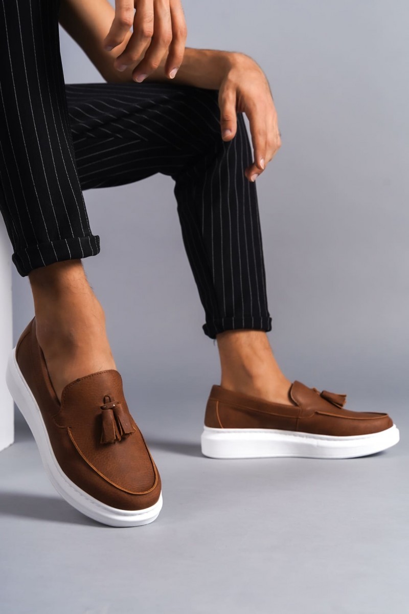 SLW154 Blaze Bağcıksız Püsküllü Cilt Erkek Günlük Spor Klasik Ayakkabı CBT - Taba