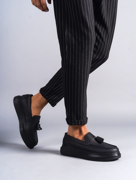 SLW154 Blaze Bağcıksız Püsküllü Cilt Erkek Günlük Spor Klasik Ayakkabı CST - Siyah