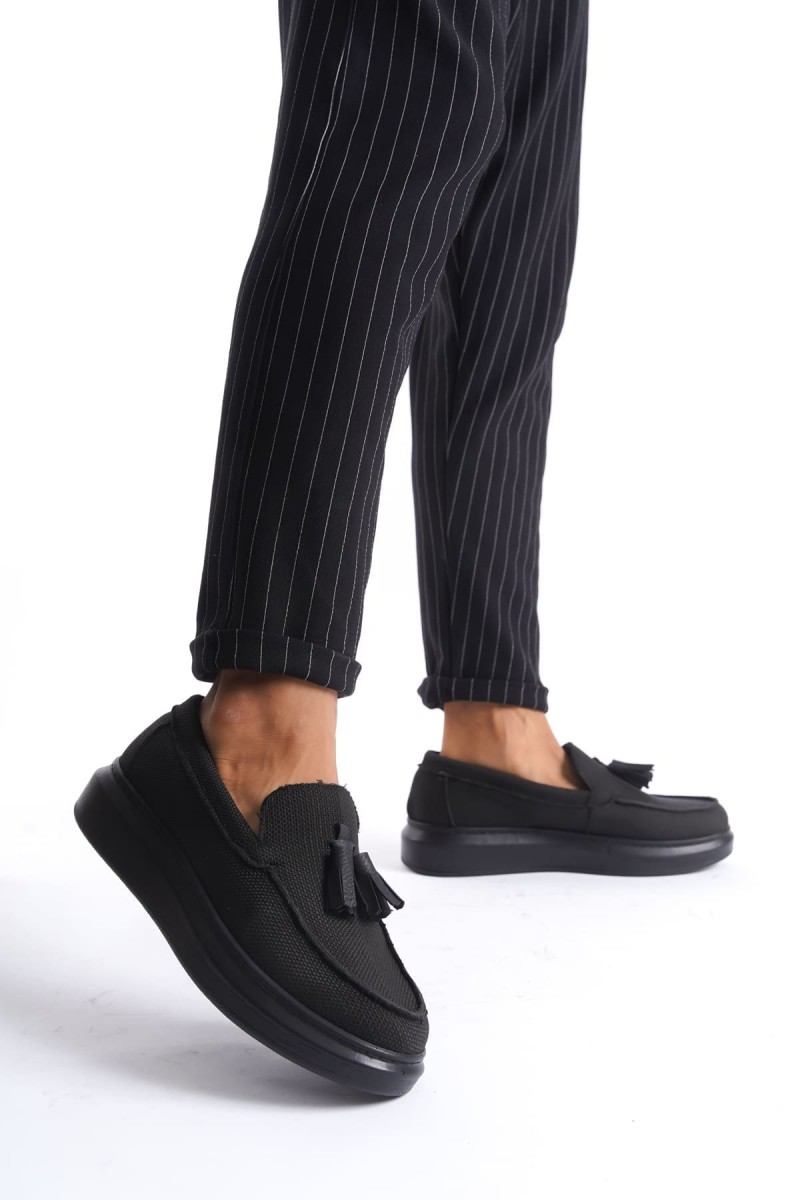 SLW154 Blaze Bağcıksız Püsküllü Keten Erkek Günlük Spor Klasik Ayakkabı KST - Siyah