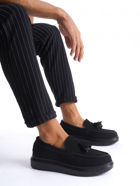 SLW154 Blaze Bağcıksız Püsküllü Süet Erkek Günlük Spor Klasik Ayakkabı SST - Siyah