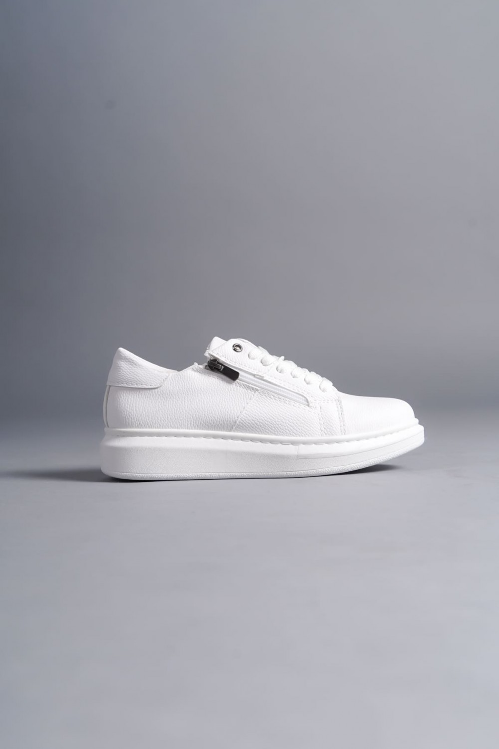 SLW155 Warrior Bağcıklı ve Fermuarlı Cilt Erkek Günlük Sneaker Ayakkabı CBT - Beyaz