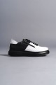 SLW155 Warrior Bağcıklı ve Fermuarlı Cilt Erkek Günlük Sneaker Ayakkabı CST - Siyah/Beyaz
