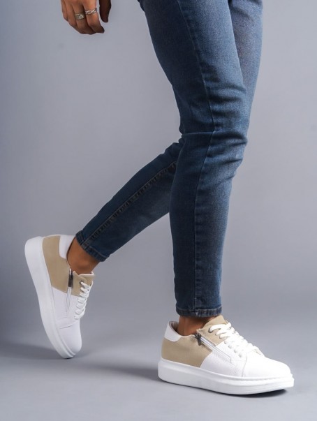 SLW155 Warrior Bağcıklı ve Fermuarlı Cilt Süet Erkek Günlük Sneaker Ayakkabı CSBT - Beyaz/Krem SLW155 Warrior Bağcıklı ve Fermuarlı Cilt Süet Erkek Günlük Sneaker Ayakkabı CSBT - Beyaz/Krem