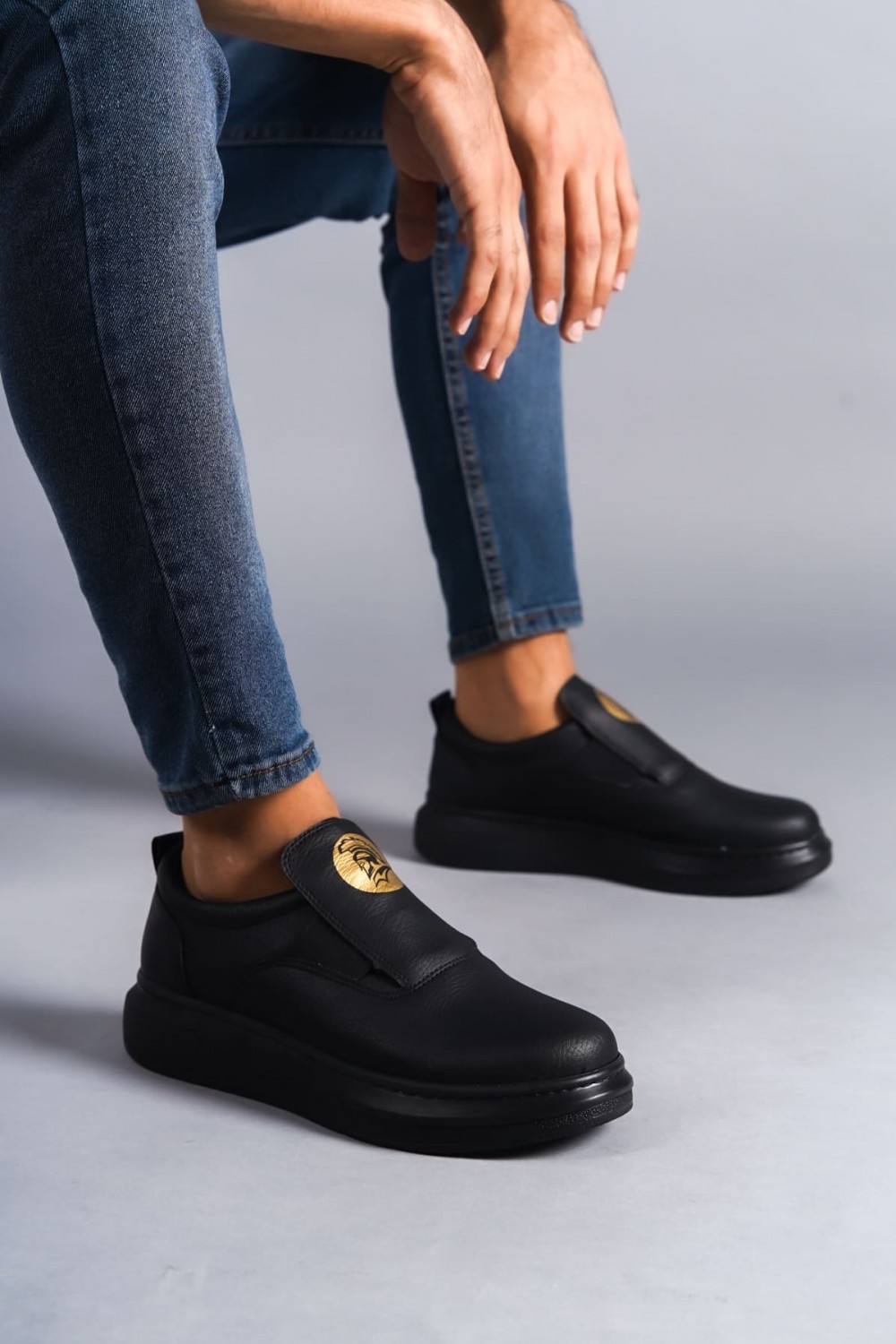 SLW161 Hippo Bağcıksız Cilt Erkek Günlük Sneaker Ayakkabı CST - Siyah