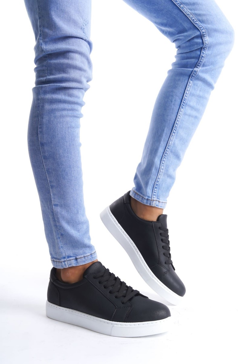 SLW165 Elite Bağcıklı Cilt Erkek Günlük Sneaker Ayakkabı CBT - Siyah