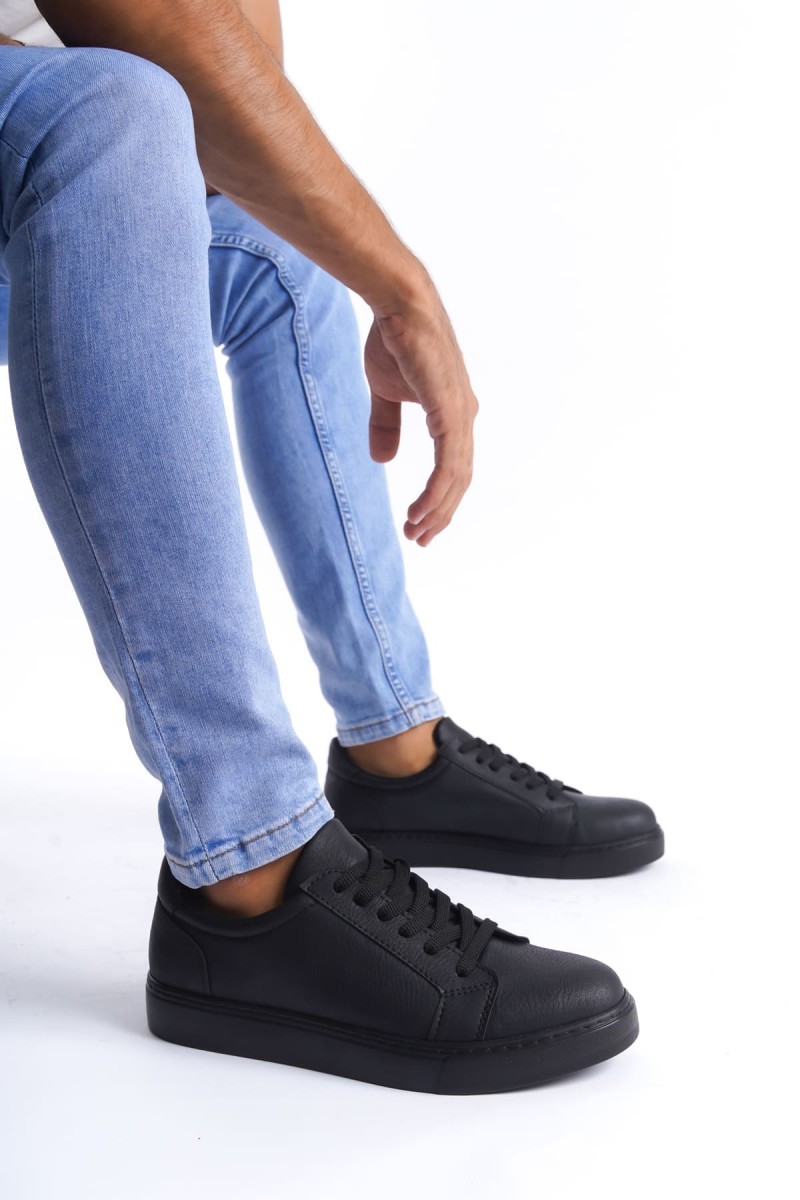 SLW165 Elite Bağcıklı Cilt Erkek Günlük Sneaker Ayakkabı CST - Siyah