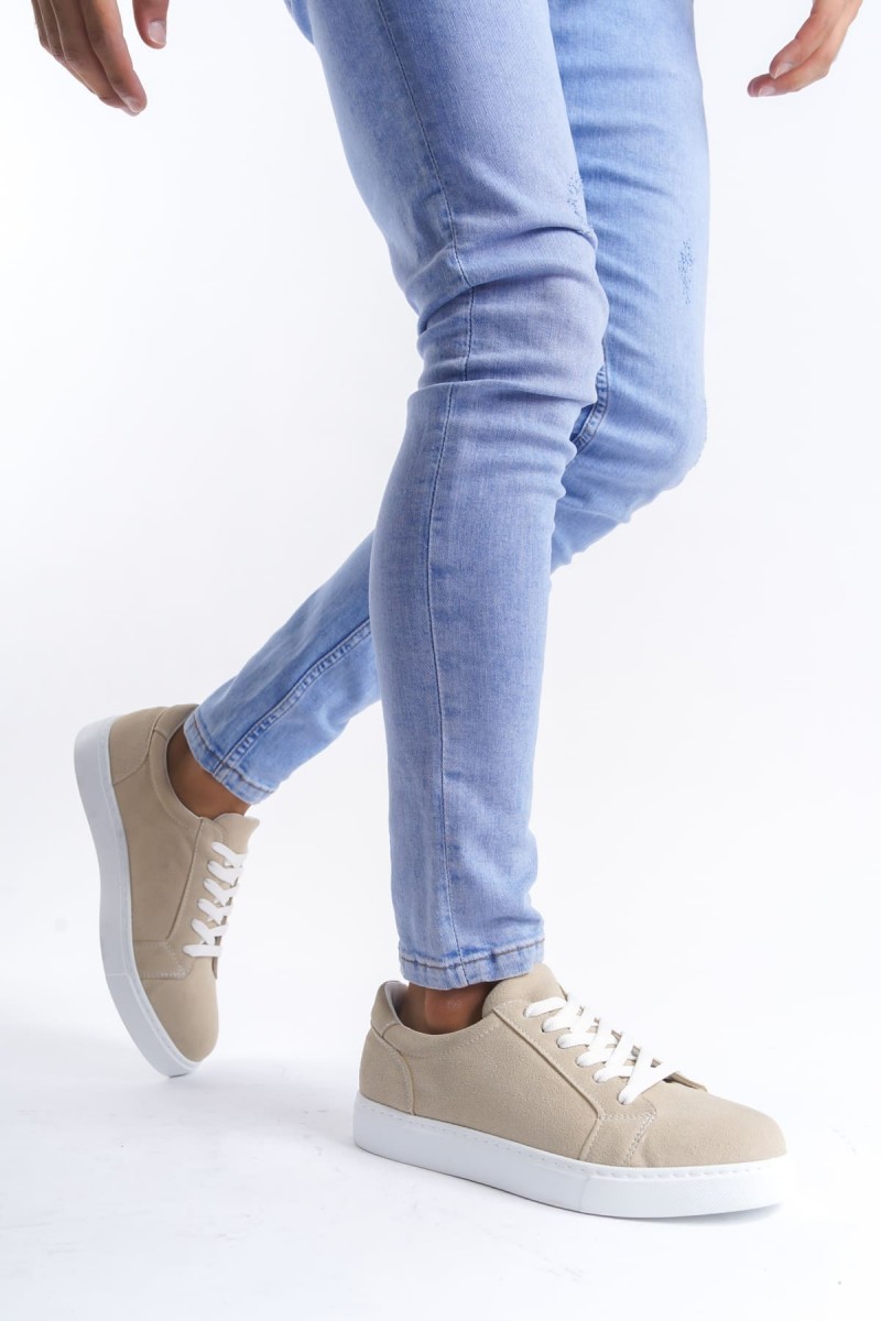 SLW165 Elite Bağcıklı Süet Erkek Günlük Sneaker Ayakkabı SBT - Krem