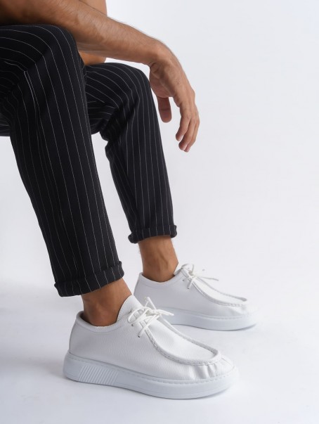 SLW170 Tornado Bağcıklı Cilt Erkek Günlük Spor Klasik Ayakkabı CBT - Beyaz