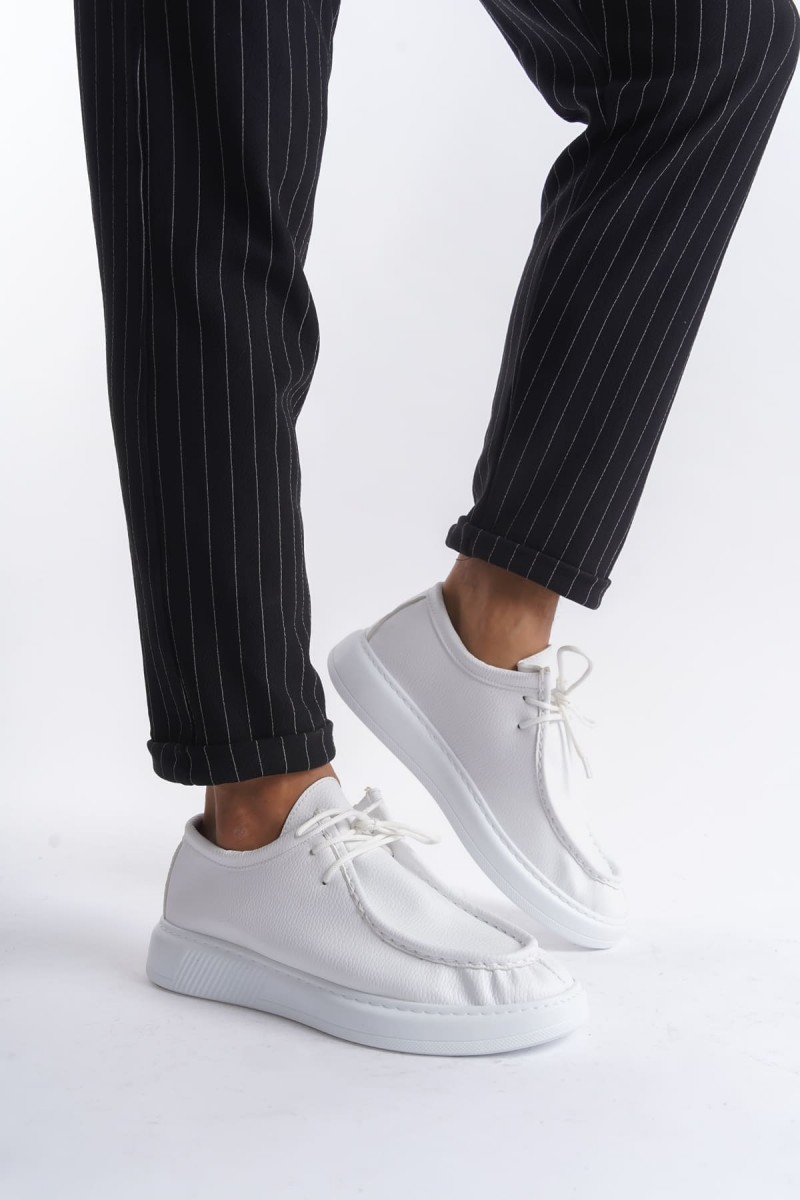 SLW170 Tornado Bağcıklı Cilt Erkek Günlük Spor Klasik Ayakkabı CBT - Beyaz