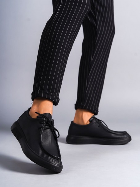 SLW170 Tornado Bağcıklı Cilt Erkek Günlük Spor Klasik Ayakkabı CST - Siyah