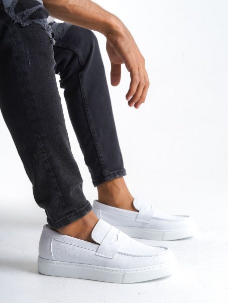 SLW180 Estilo X Bağcıksız Cilt Erkek Günlük Spor Klasik Ayakkabı CBT - Beyaz