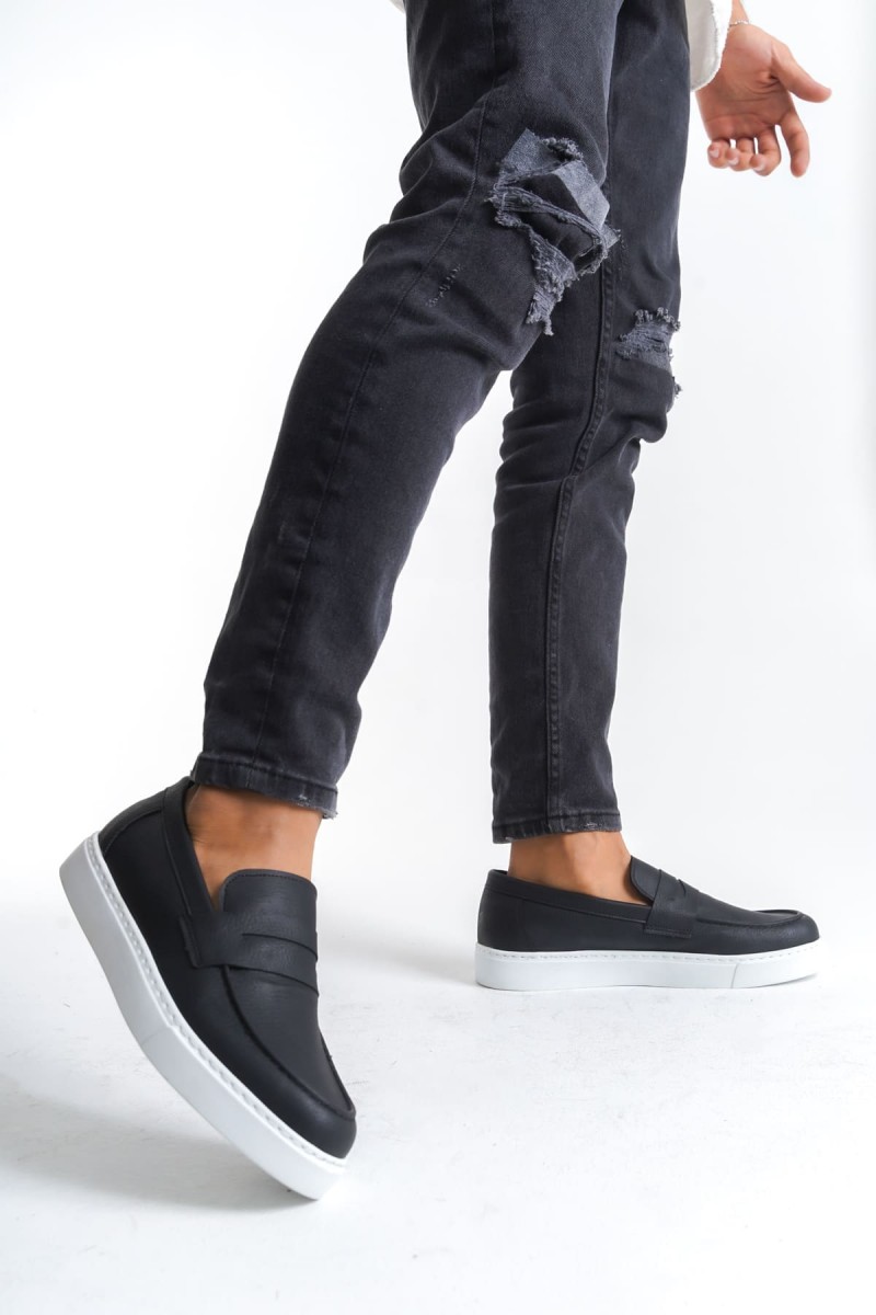 SLW180 Estilo X Bağcıksız Cilt Erkek Günlük Spor Klasik Ayakkabı CBT - Siyah