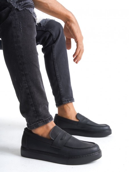 SLW180 Estilo X Bağcıksız Cilt Erkek Günlük Spor Klasik Ayakkabı CST - Siyah