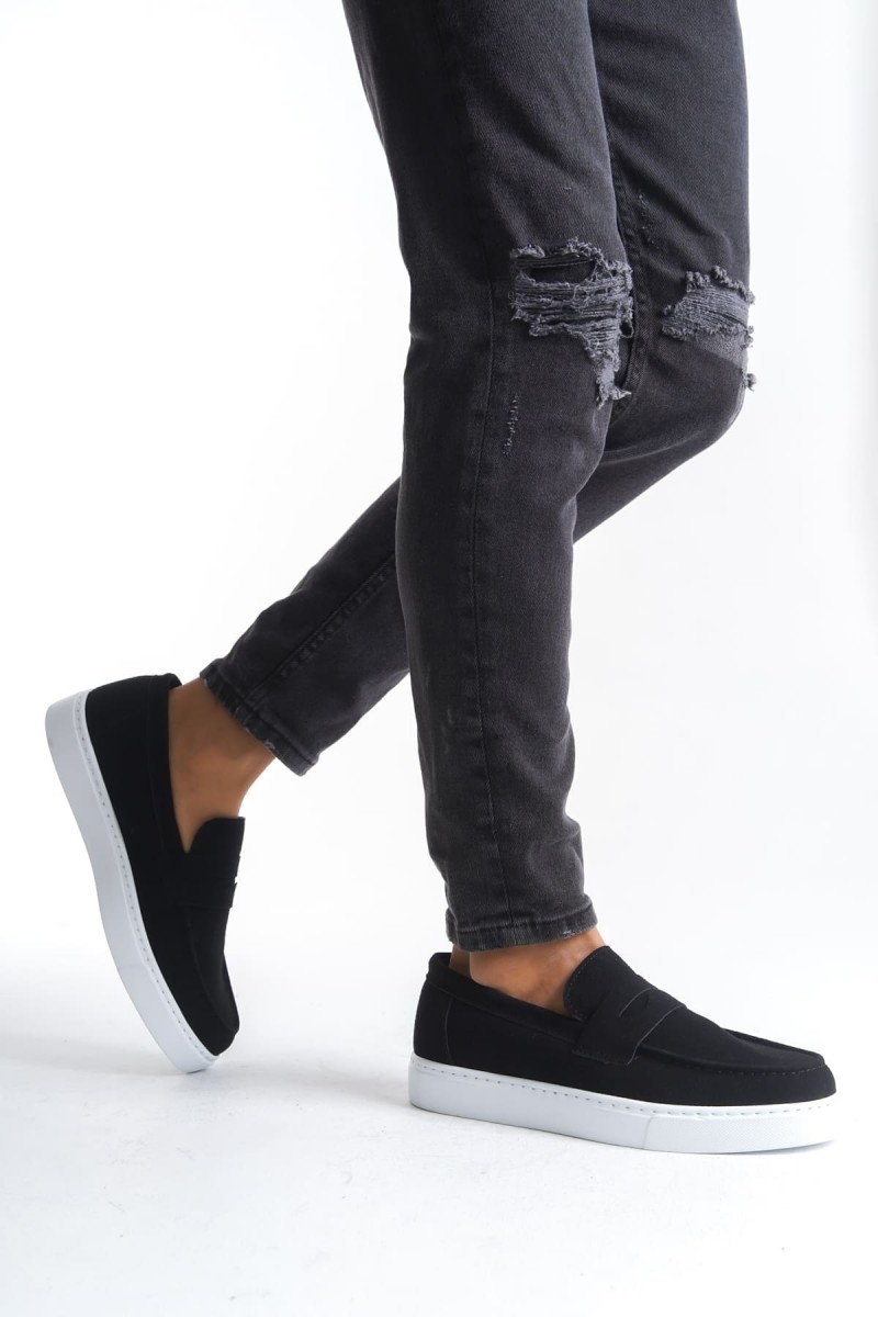 SLW180 Estilo X Bağcıksız Süet Erkek Günlük Spor Klasik Ayakkabı SBT - Siyah