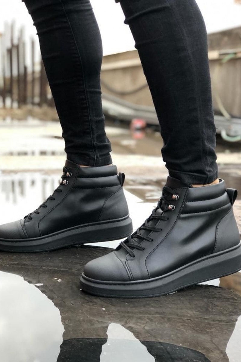 SLW202 Toronto Bağcıklı Cilt Erkek Spor Bot ST - Siyah