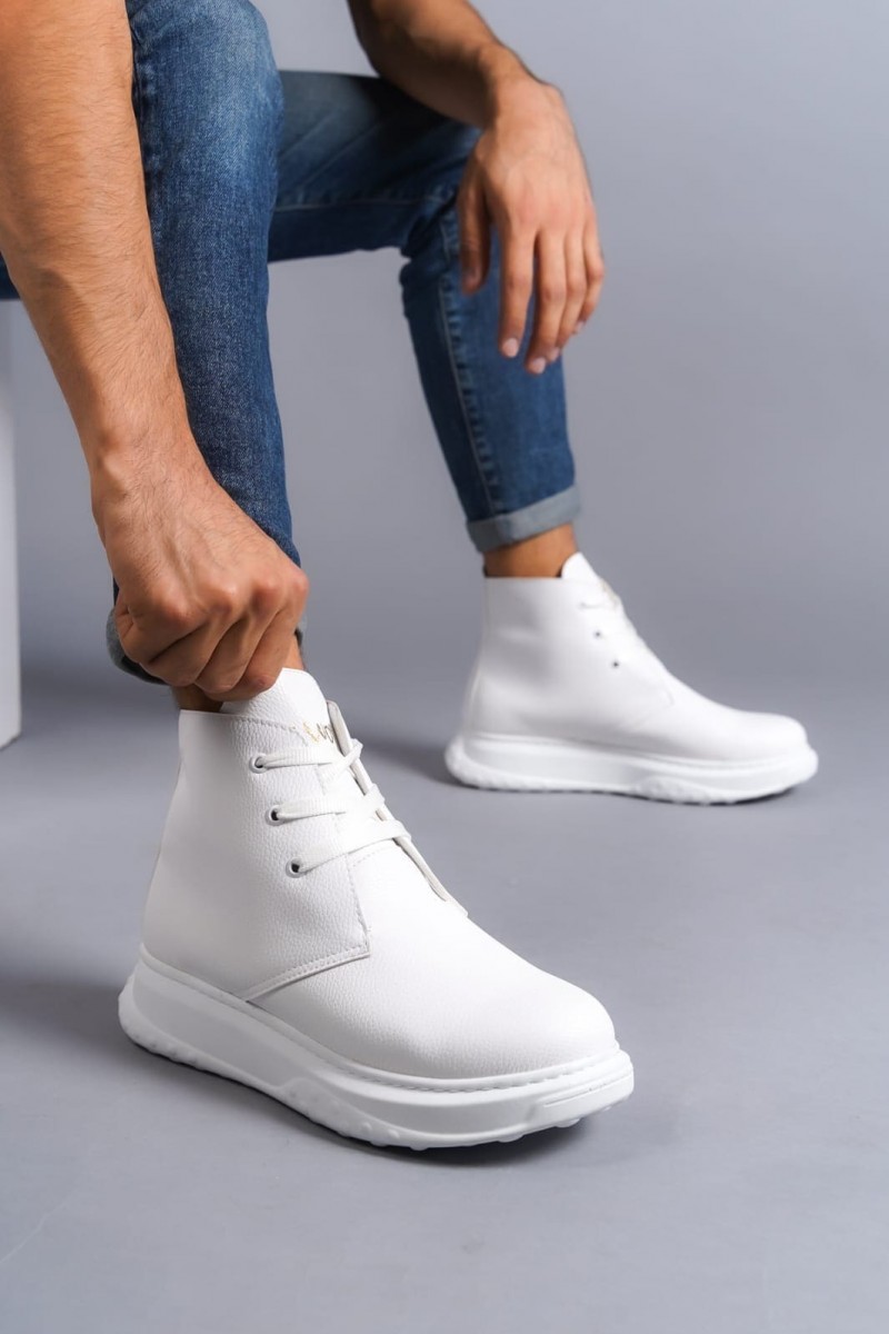 SLW204 Franca Bağcıklı Cilt Erkek Spor Bot BT - Beyaz