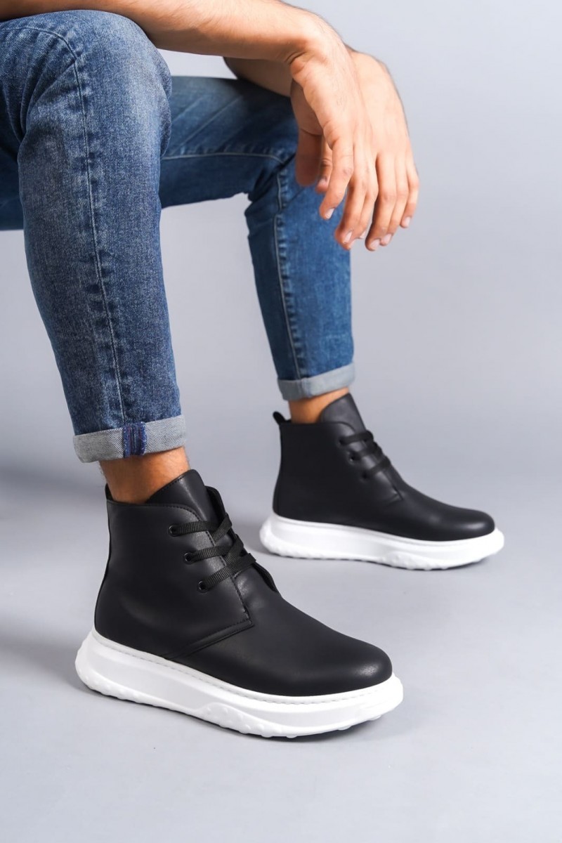 SLW204 Franca Bağcıklı Cilt Erkek Spor Bot BT - Siyah