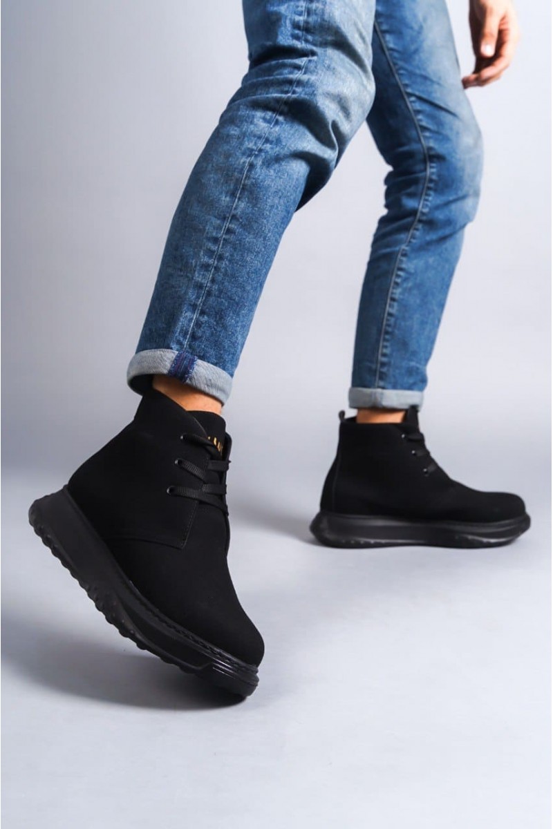 SLW204 Franca Bağcıklı Süet Erkek Spor Bot ST - Siyah