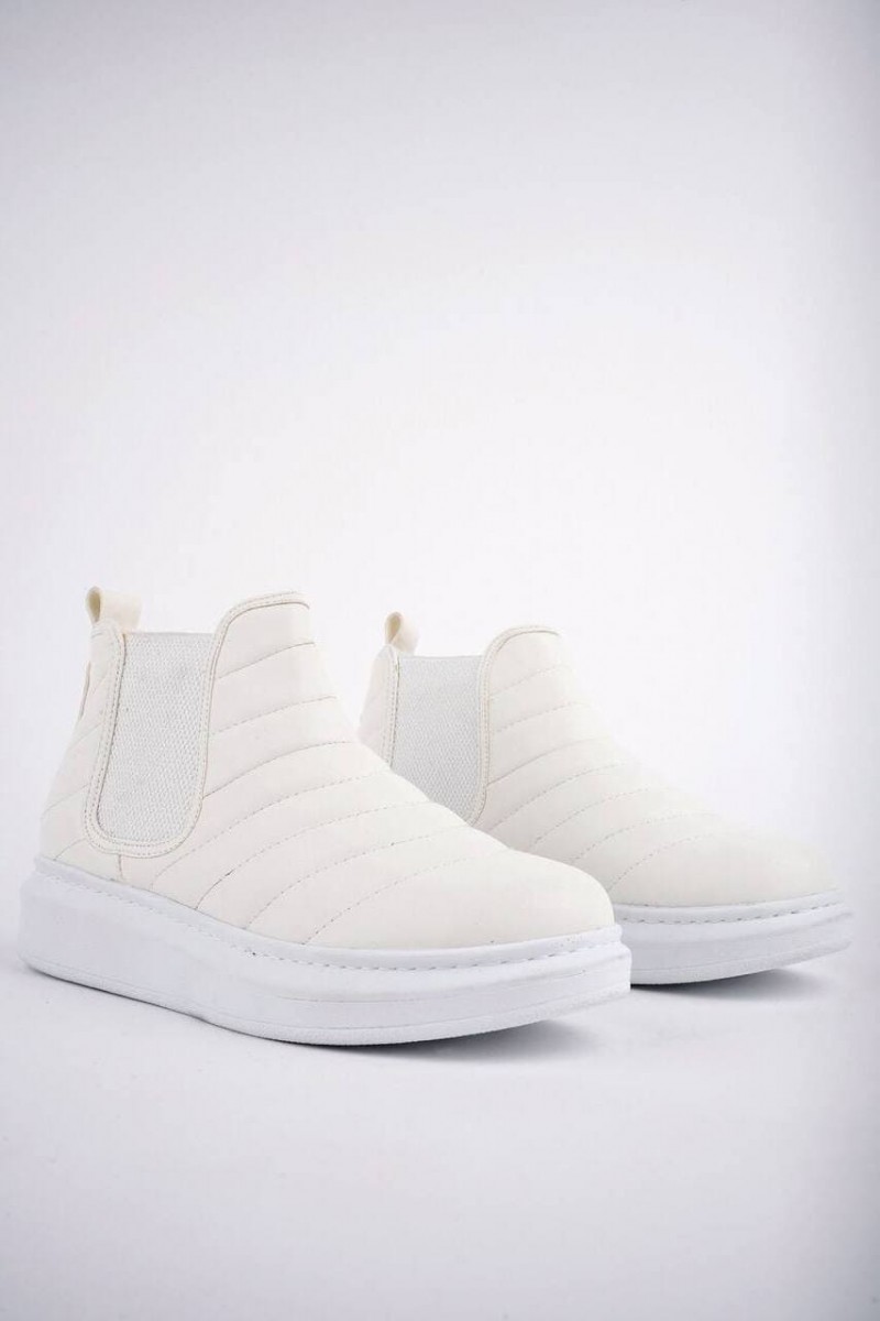 SLW205 Boston Bağcıksız Cilt Erkek Spor Bot BT - Beyaz