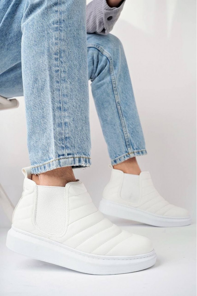 SLW205 Boston Bağcıksız Cilt Erkek Spor Bot BT - Beyaz