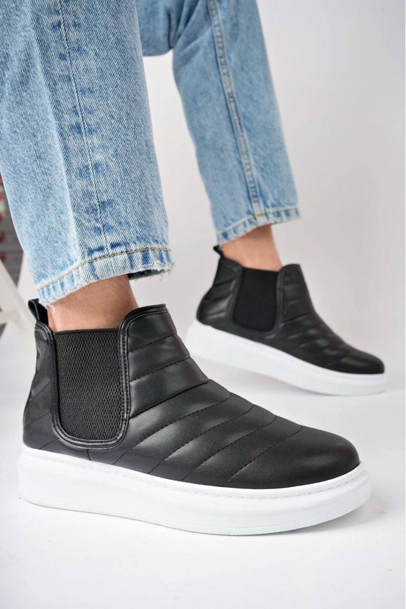 SLW205 Boston Bağcıksız Cilt Erkek Spor Bot BT - Siyah