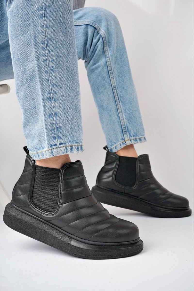 SLW205 Boston Bağcıksız Cilt Erkek Spor Bot ST - Siyah