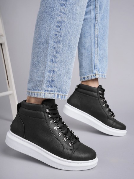 SLW206 Ottawa Bağcıklı Cilt Erkek Günlük Spor Bot BT - Siyah