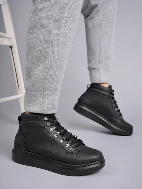 SLW206 Ottawa Bağcıklı Cilt Erkek Günlük Spor Bot ST - Siyah